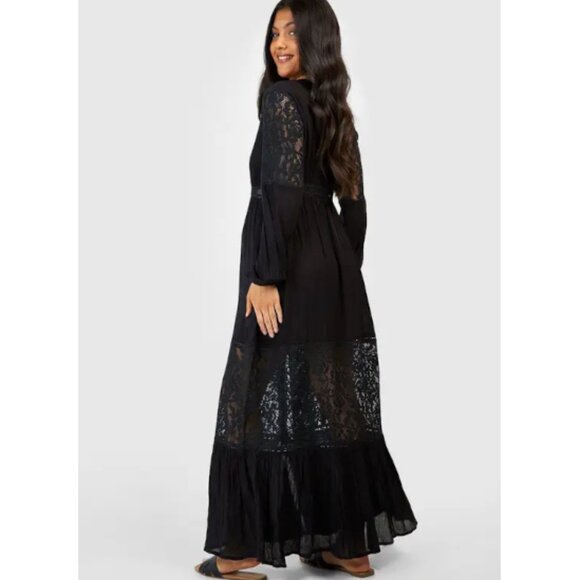 boohoo Maternity Boho Lace Insert Maxi Dress GOTH - Picture 2 of 4